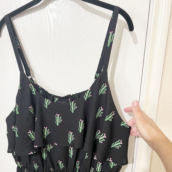 [Torrid] Chiffon Black Green Cactus Print Ruffle Babydoll Blouse Summer Beach 3X - Picture 6 of 12